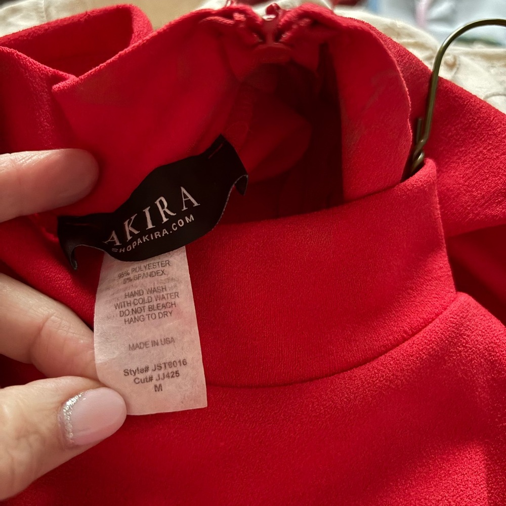 AKIRA Red Asymmetrical Ruffle Layered Dress - Picture 4 of 4